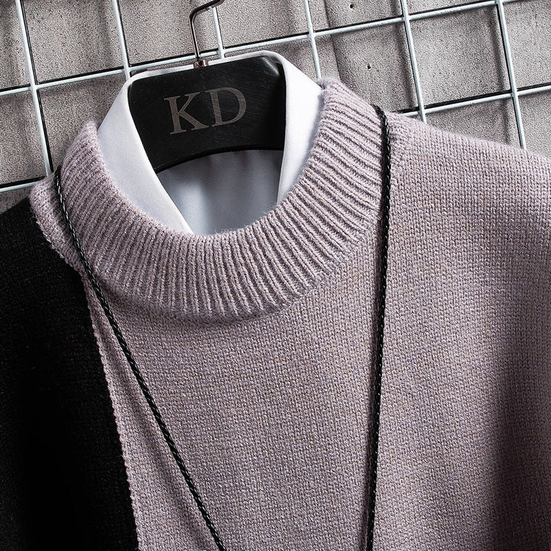 Varm patchwork pullover med rund hals i blødt strik – billede 6