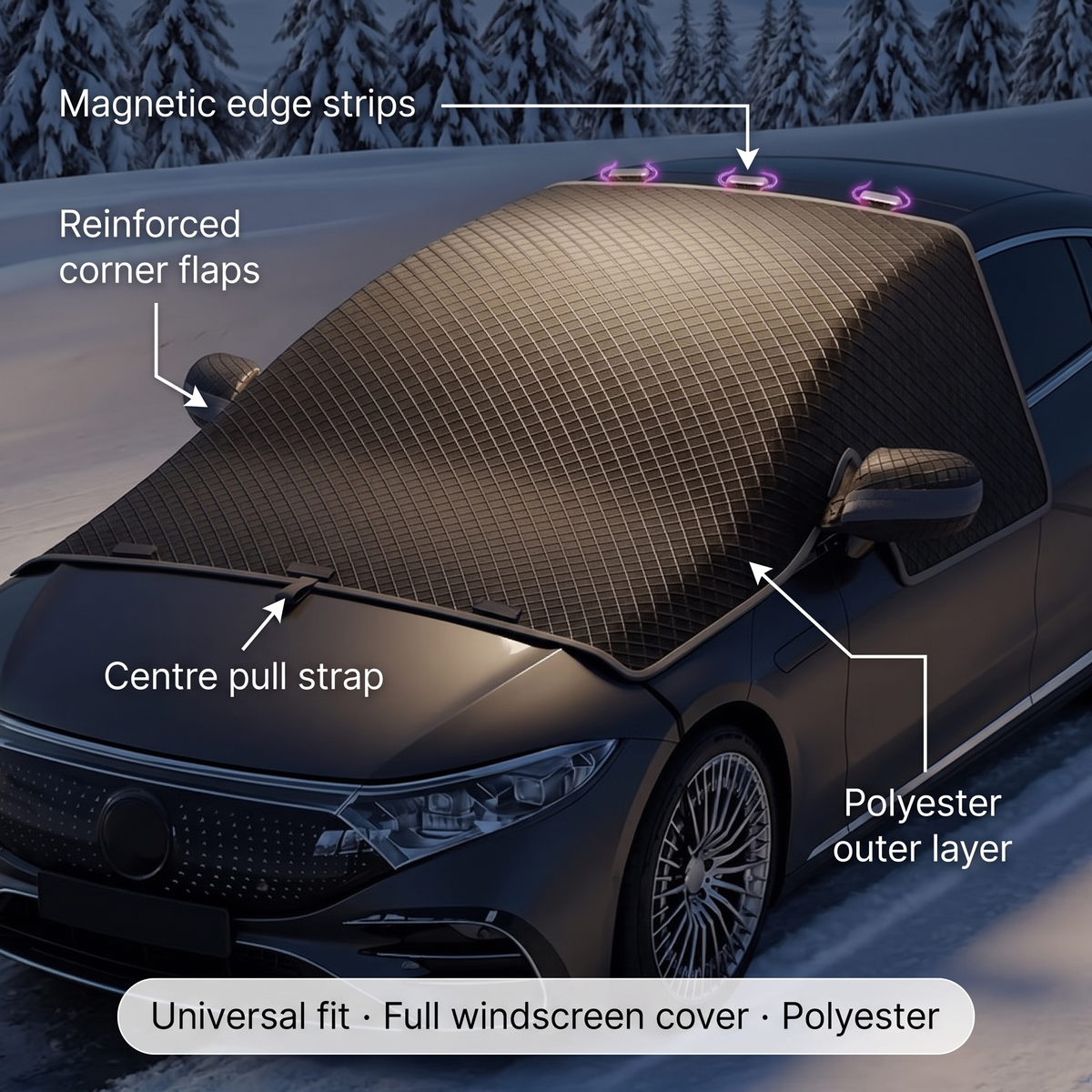 Frostdække til bilens forrude med magneter og sideflapper – billede 2