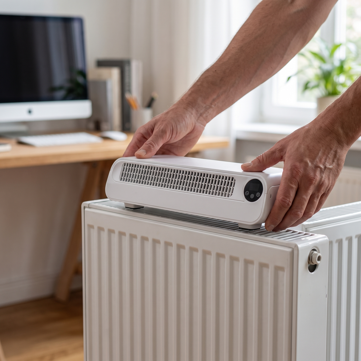 Hvid magnetisk radiatorventilator med USB – billede 5