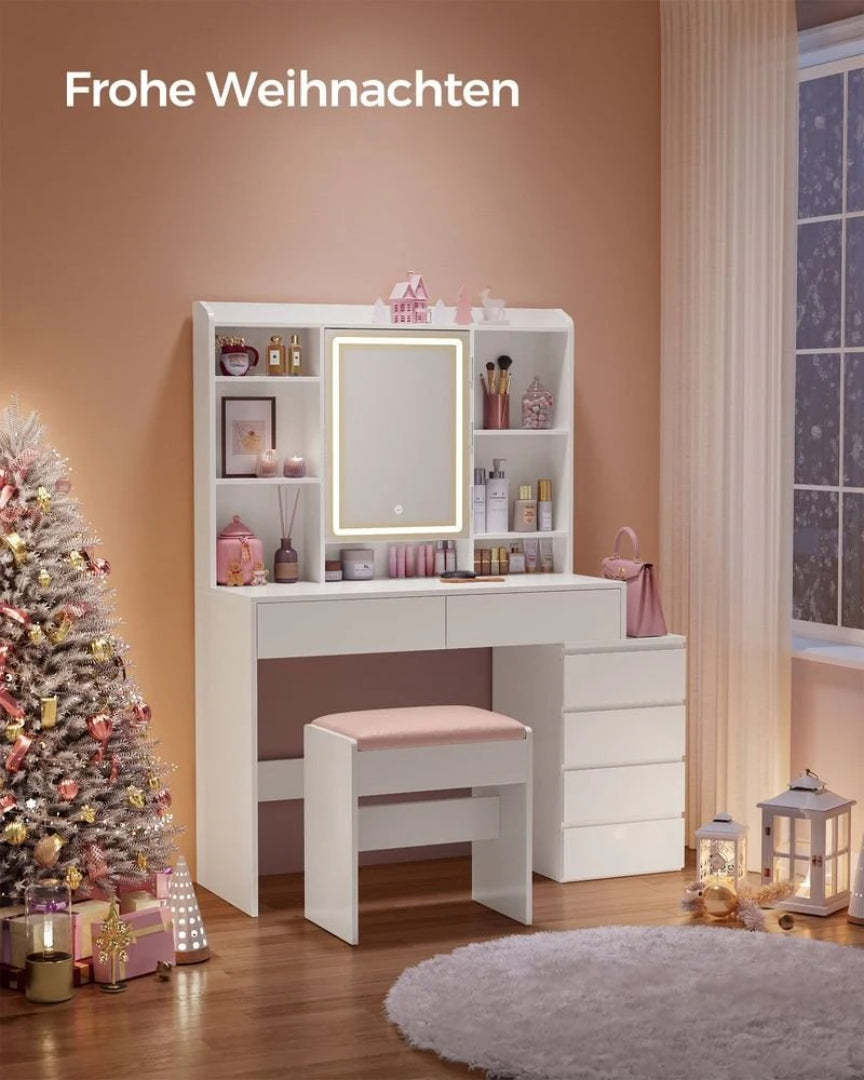 Sminkebord med LED-belysning og opbevaring
