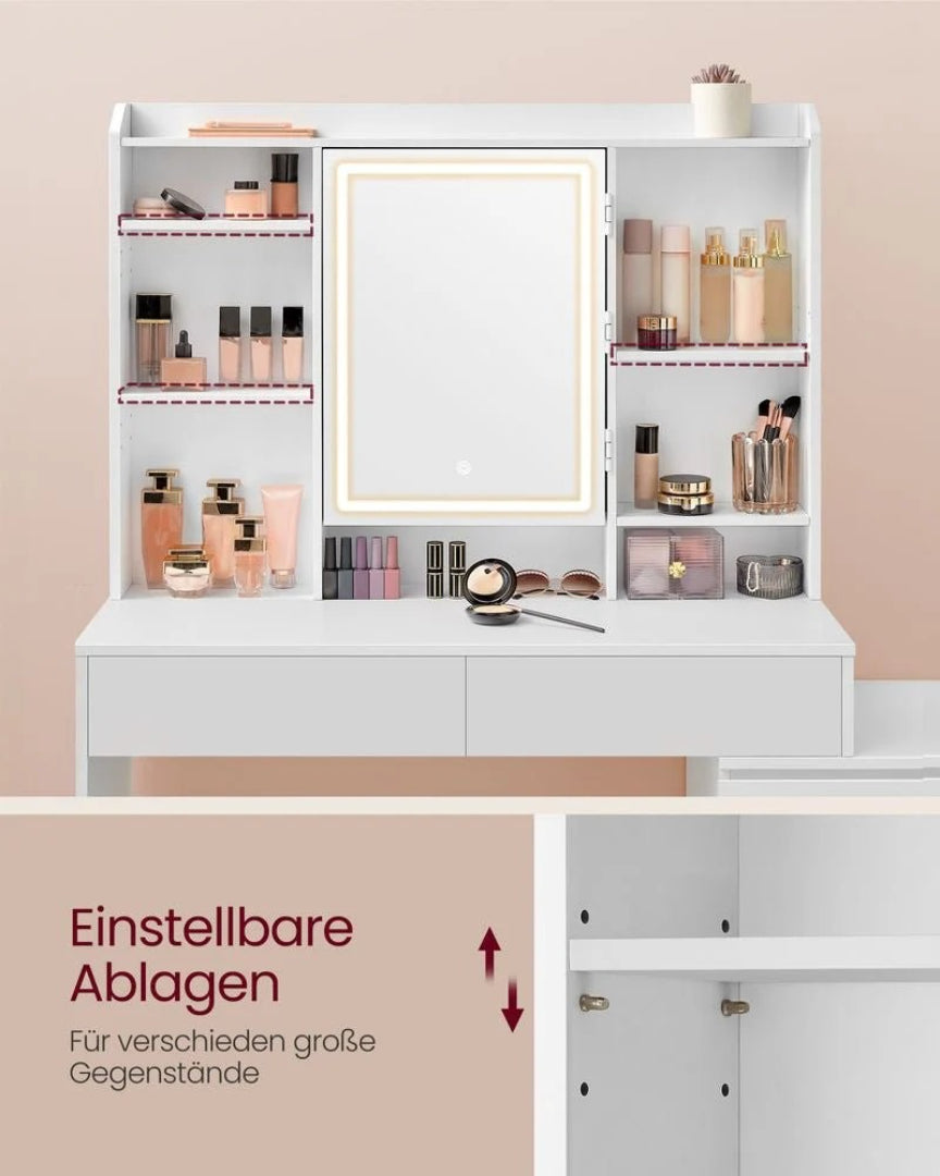 Sminkebord med LED-belysning og opbevaring