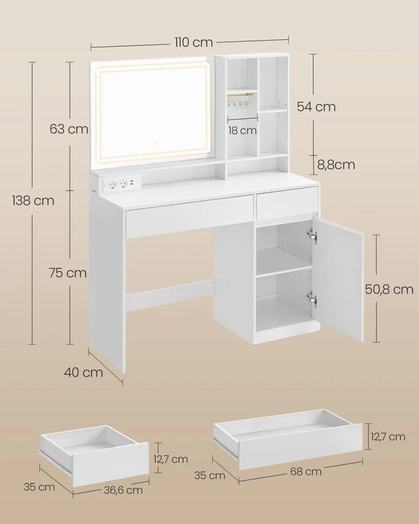 Sminkebord med LED-spejl og stikkontakter