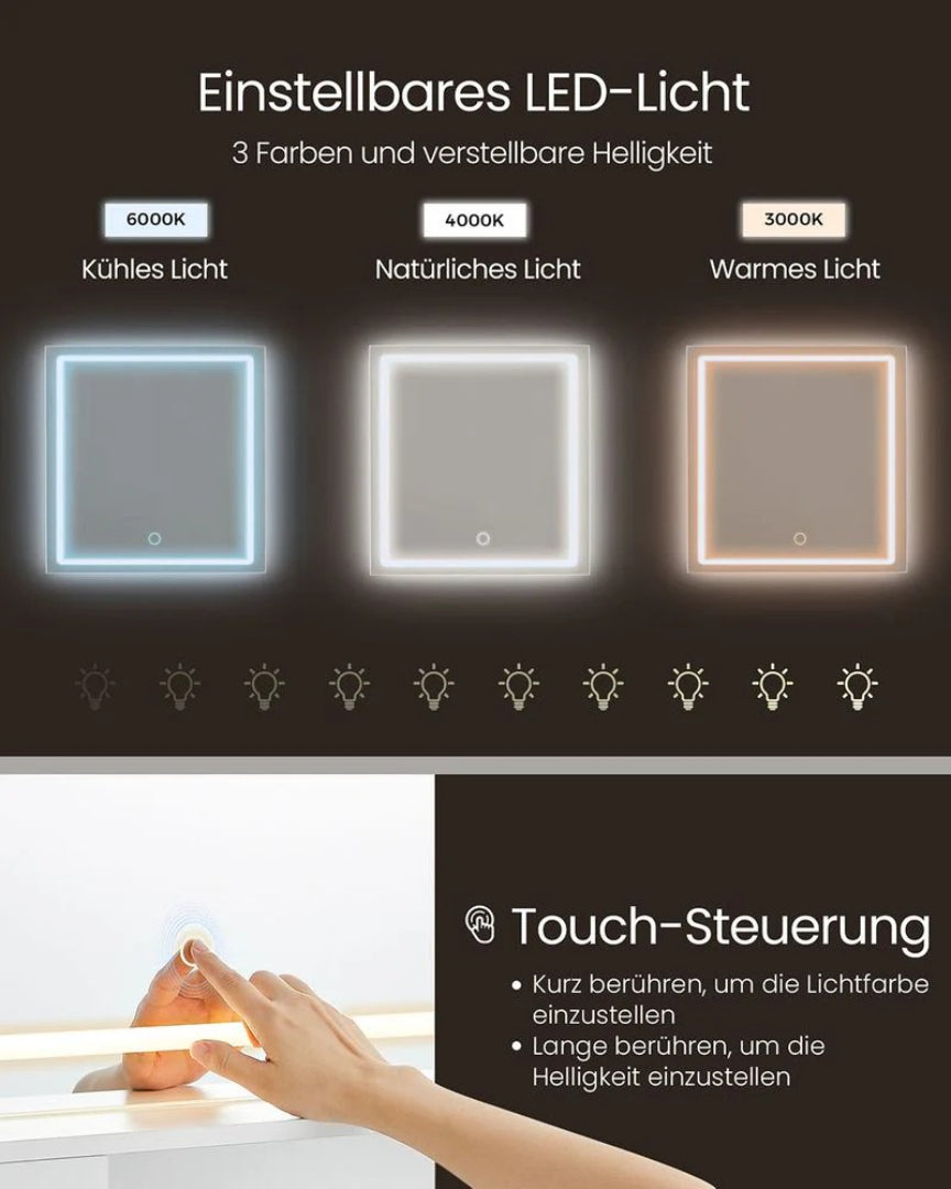 Sminkebord med LED-spejl og stikkontakter