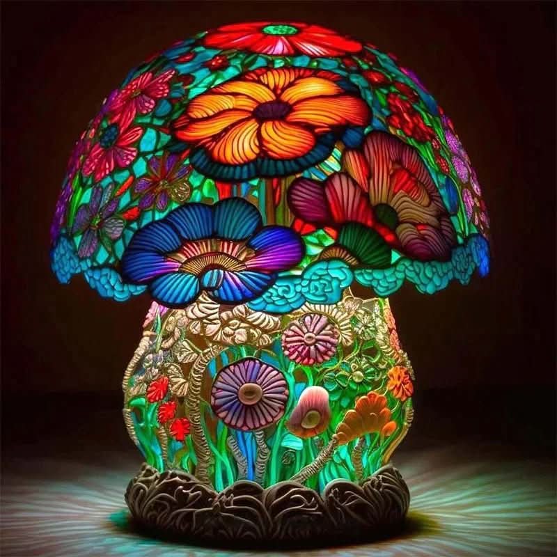 Dekorativ mosaiklampe i farvet glas med blødt lys – billede 3