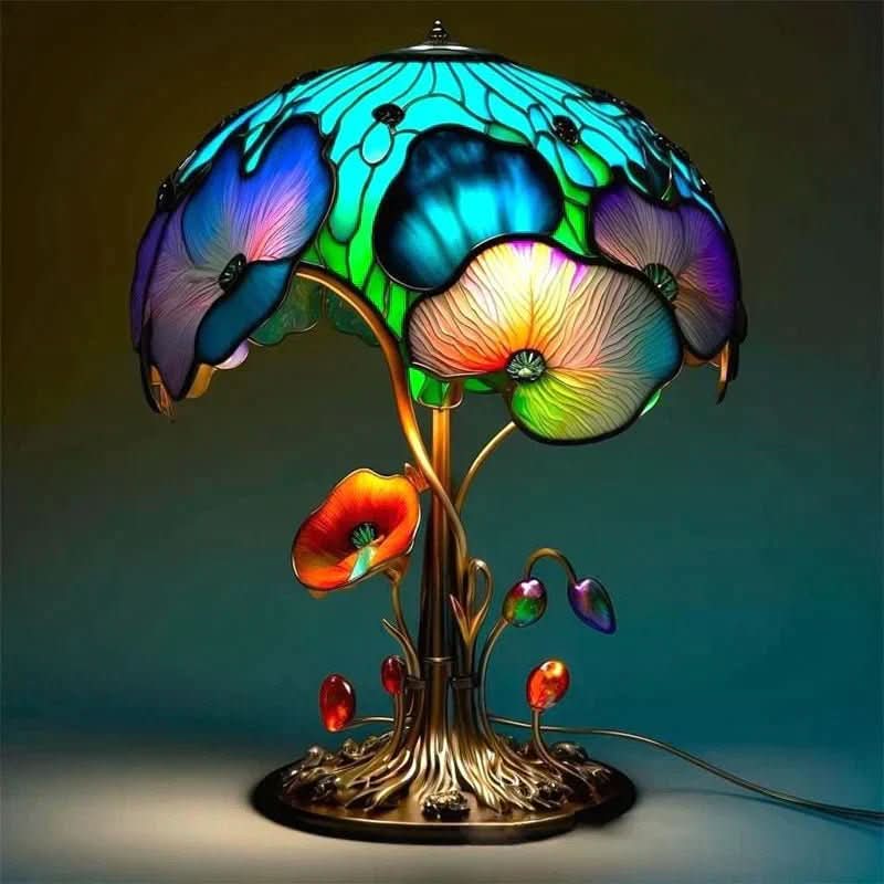 Dekorativ mosaiklampe i farvet glas med blødt lys – billede 4