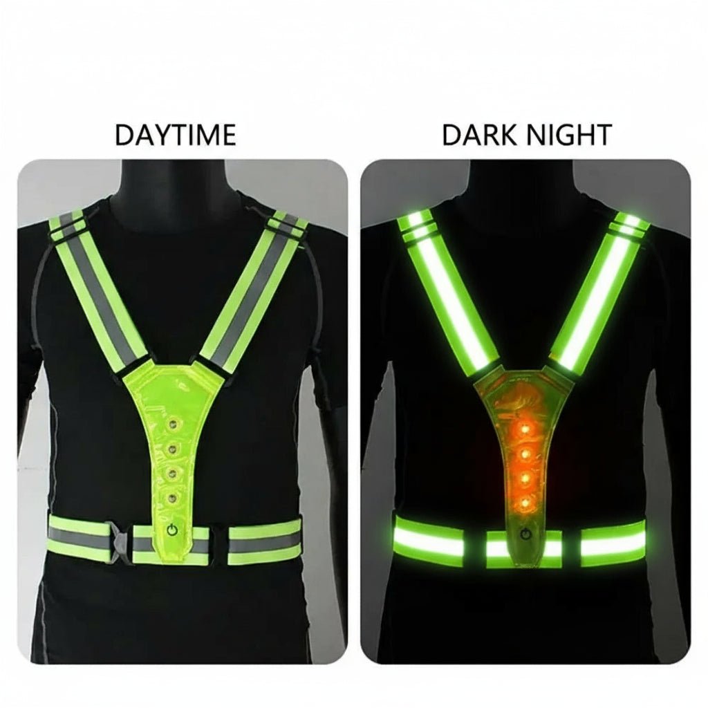 Justerbar LED-løbevest med lys og reflekterende striber – billede 6