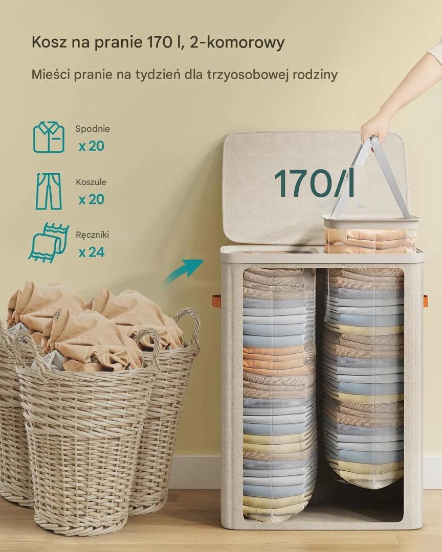 170L dobbelt vasketøjskurv med låg og håndtag – produktvisning 7 | Noreva Home