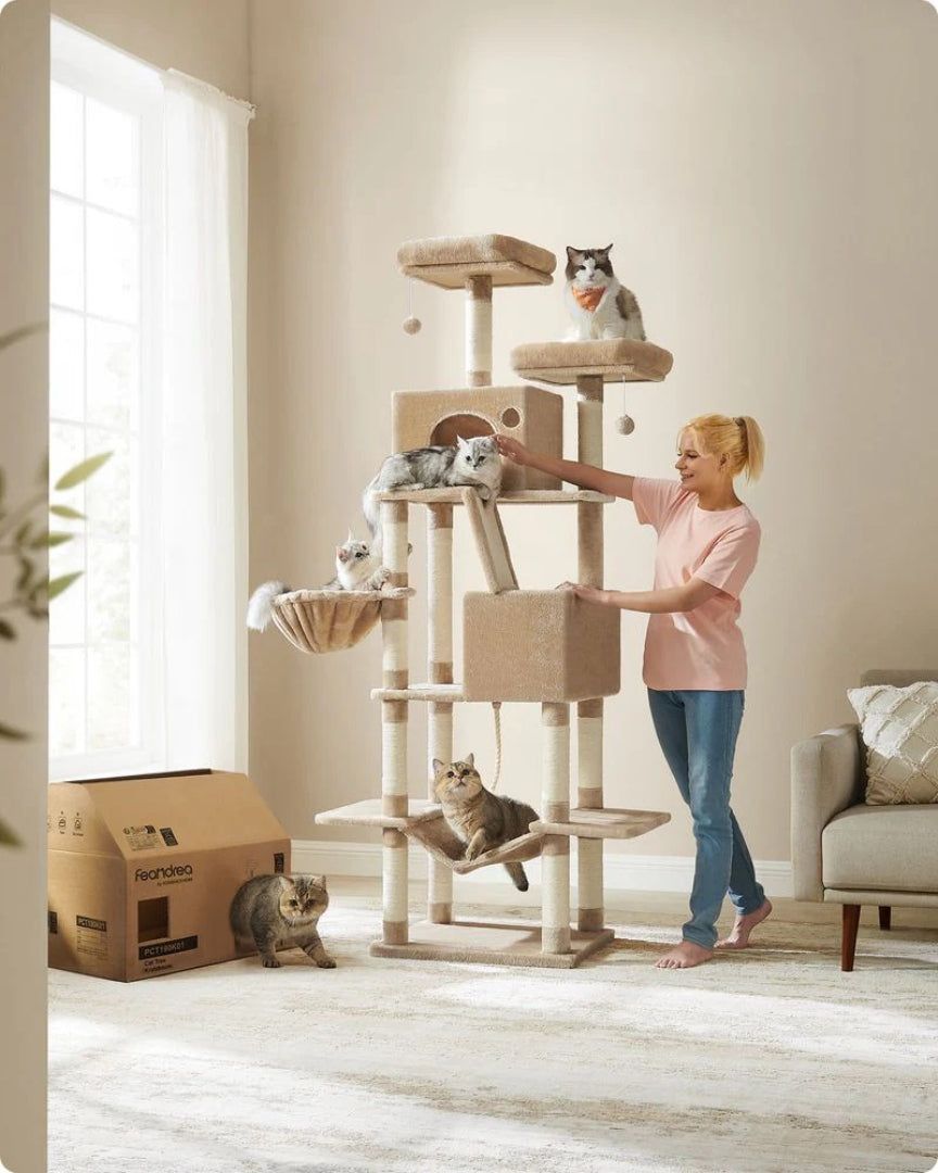 206 cm højt kattetræ med kradsepæle og hængekøje – produktvisning 2 | Noreva Home