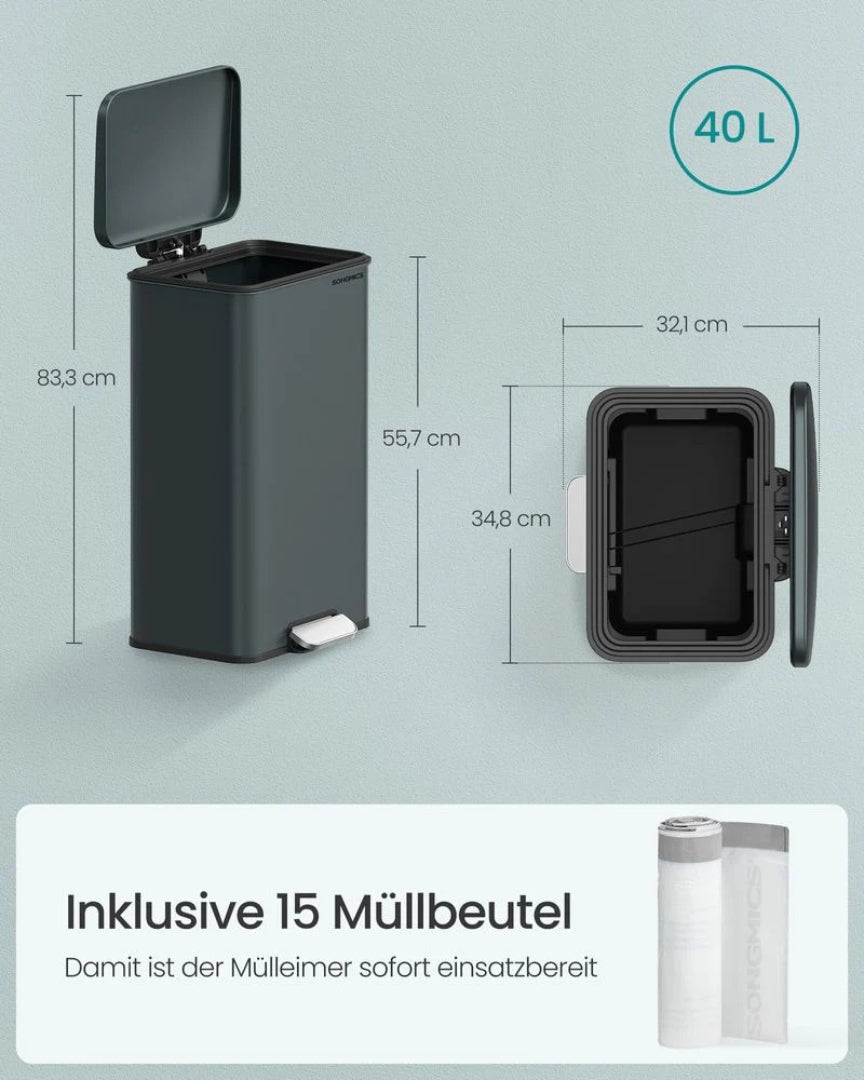40L pedalspand med soft close låg og stål krop – produktvisning 9 | Noreva Home
