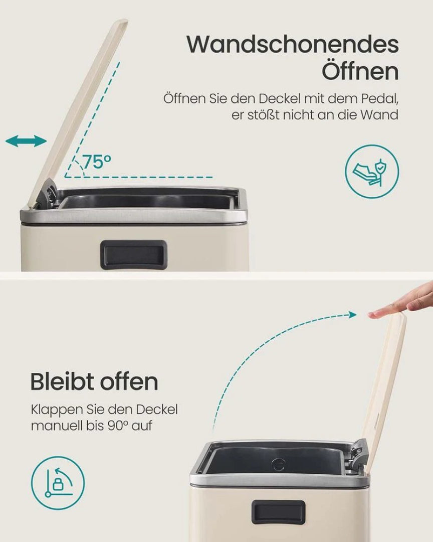 50L affaldsspand i rustfrit stål med pedal og soft-close låg – produktvisning 5 | Noreva Home