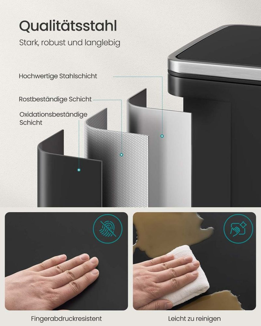 50L affaldsspand i rustfrit stål med pedal og soft-close låg – produktvisning 6 | Noreva Home