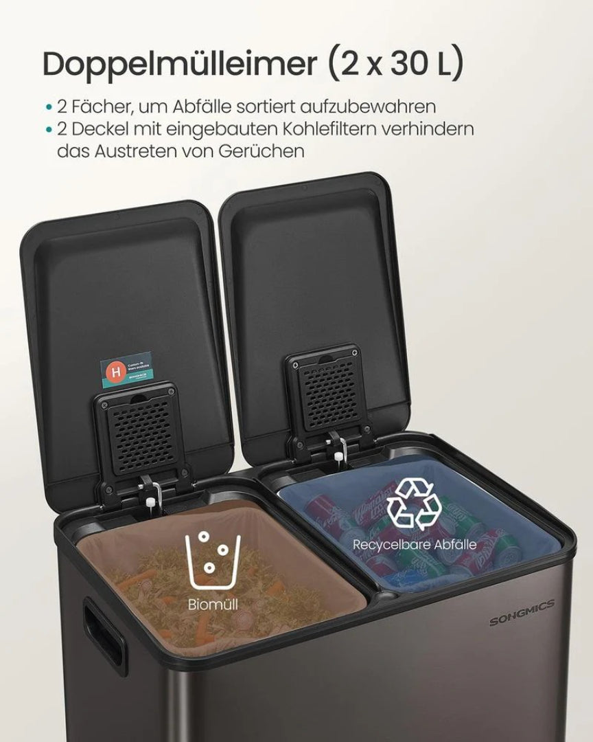 60L dobbelt pedalspand med udtagelige beholdere – produktvisning 5 | Noreva Home
