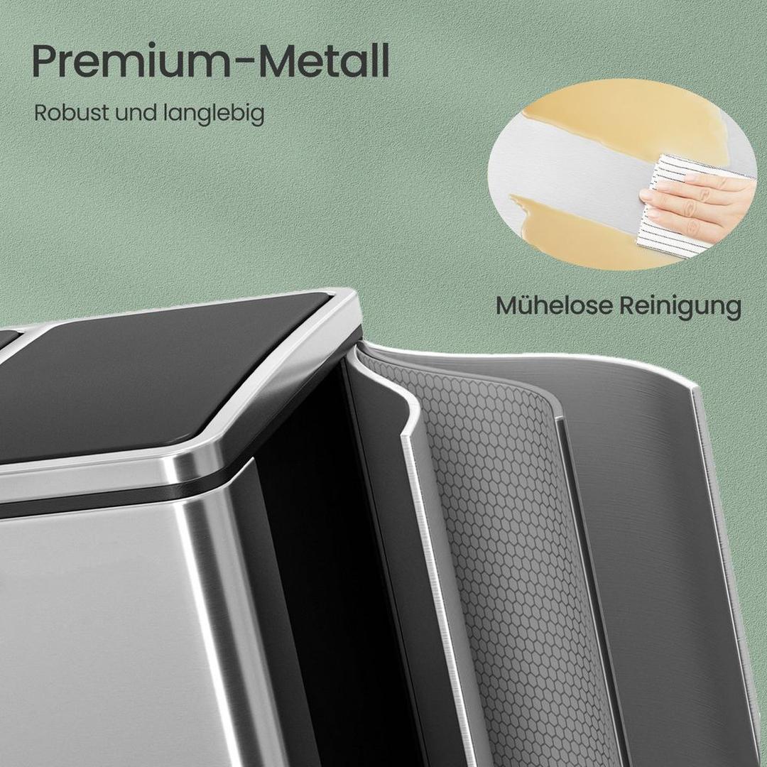 Affaldssorteringsspand 2 × 15 liter – skraldespand med 2 rum – inklusive 15 affaldsposer – produktvisning 12 | Noreva Home