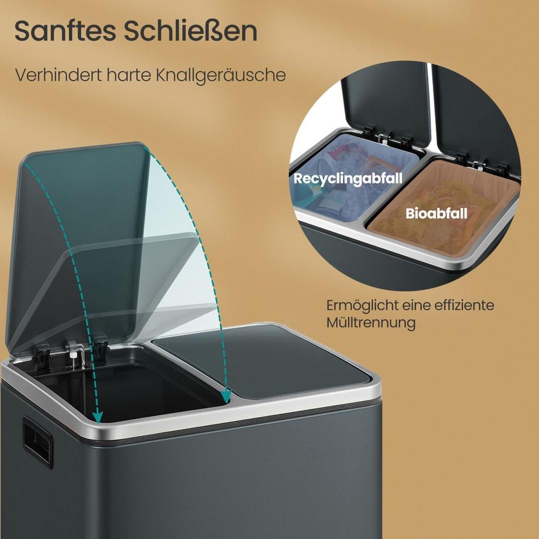 Affaldssorteringsspand 2 × 15 liter – skraldespand med 2 rum – inklusive 15 affaldsposer – produktvisning 15 | Noreva Home