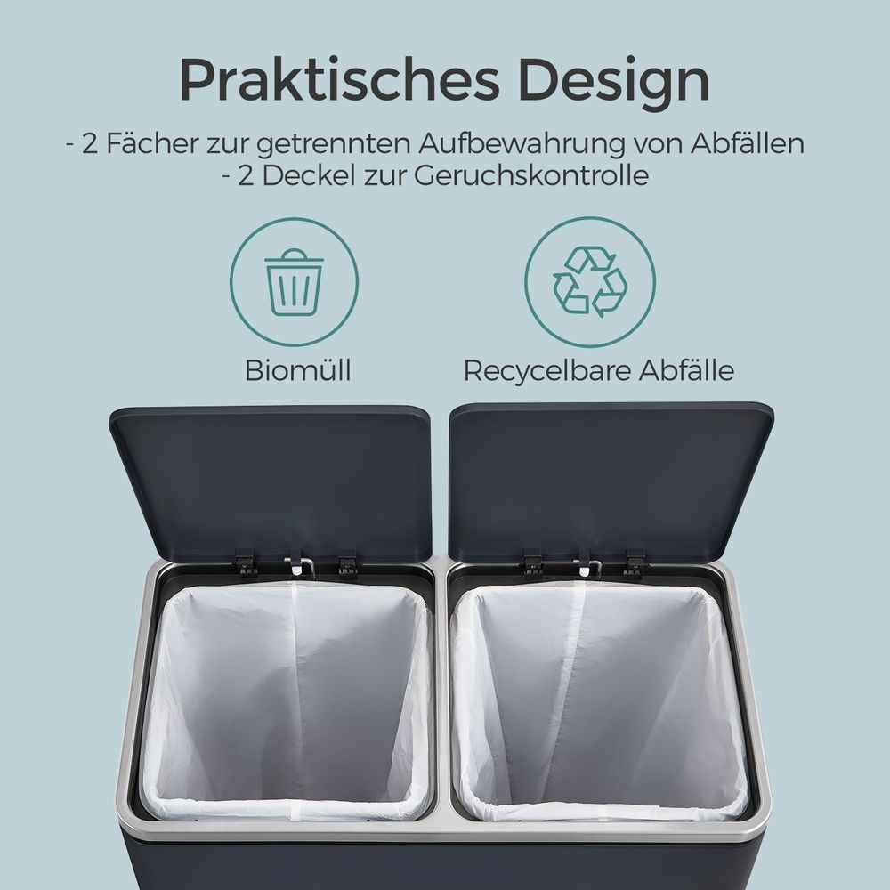 Affaldssorteringsspand med 2 rum á 30 liter – dobbelt skraldespand til kildesortering – produktvisning 15 | Noreva Home