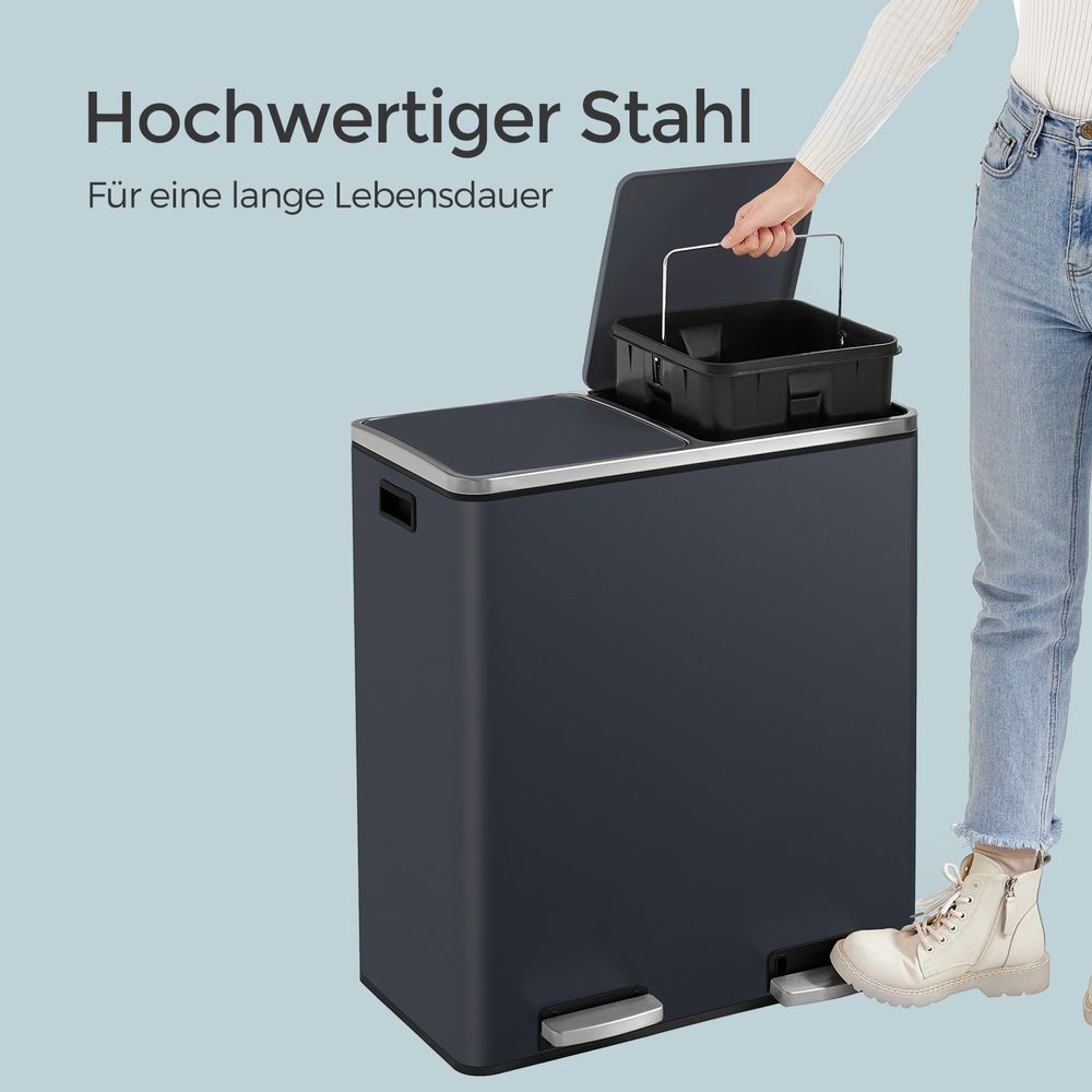 Affaldssorteringsspand med 2 rum á 30 liter – dobbelt skraldespand til kildesortering – produktvisning 16 | Noreva Home