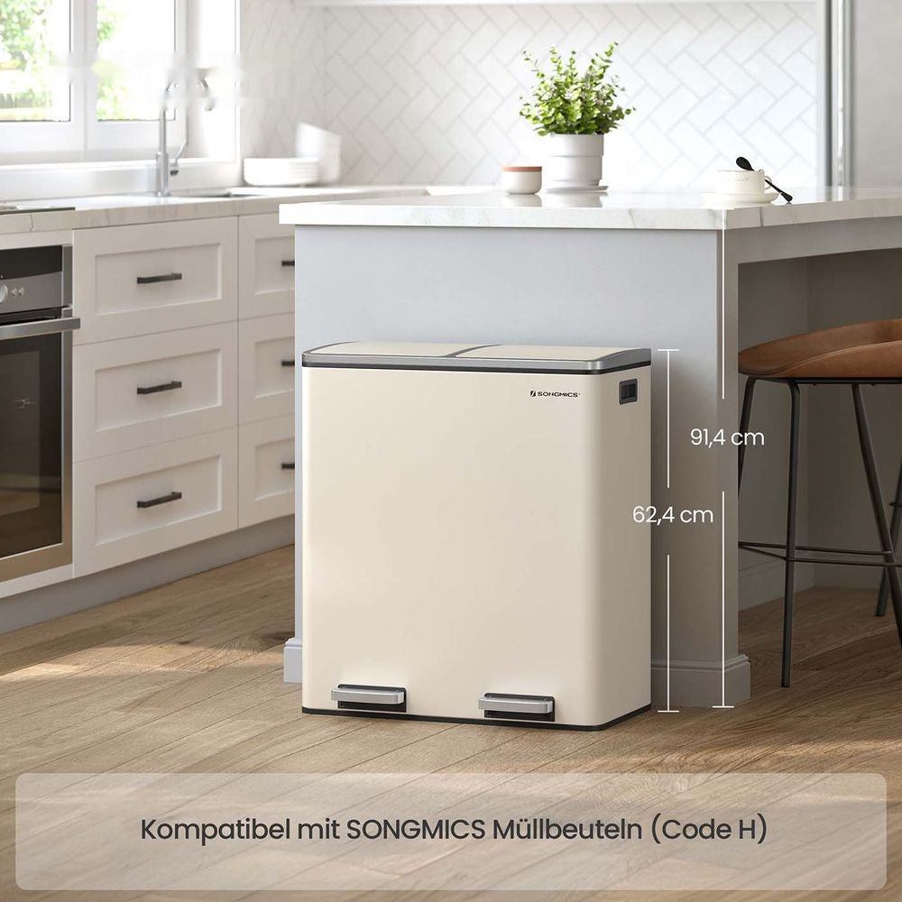 Affaldssorteringsspand med 2 rum á 30 liter – dobbelt skraldespand til kildesortering – produktvisning 23 | Noreva Home
