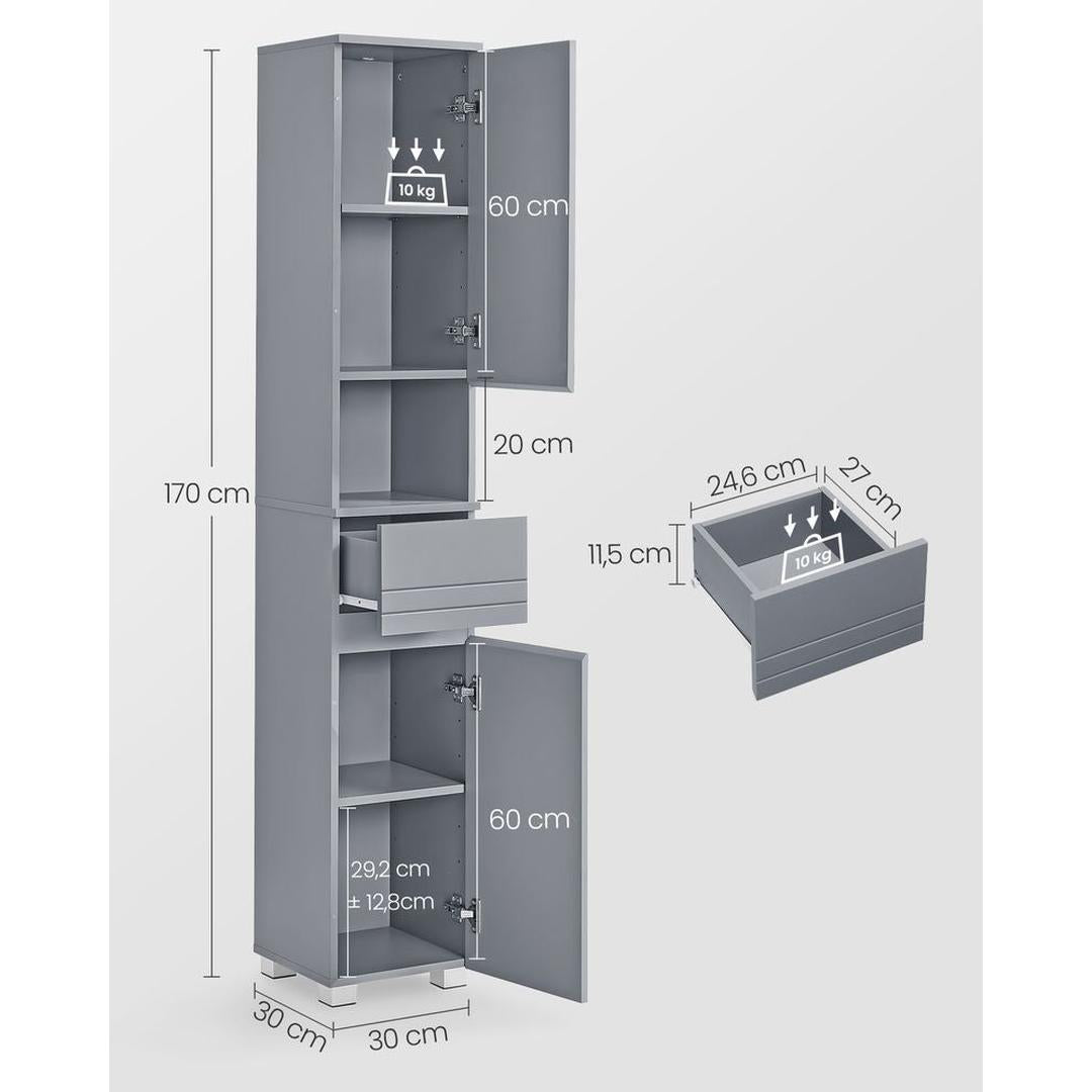 Badeværelsesskab 30 × 30 × 170 cm – Højskab med Over- og Underskab – produktvisning 11 | Noreva Home