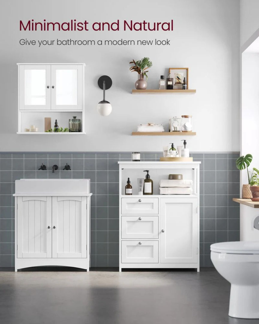 Badeværelsesskab med 3 skuffer og justerbar hylde, produktvisning 8 | Noreva Home