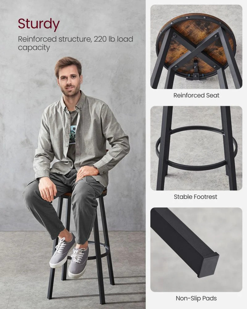 Barstole med ryglæn og rundt sæde, stålstel med fodstøtte, produktvisning 9 | Noreva Home