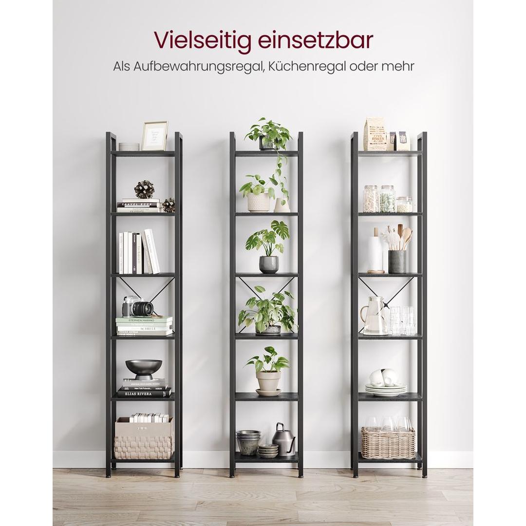 Bogreol med 6 Hylder og Håndtag – Højt Åbent Opbevaringsskab til Stue – produktvisning 12 | Noreva Home