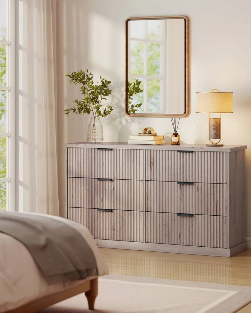 Bred kommode med 6 skuffer og riflet front, produktvisning 11 | Noreva Home