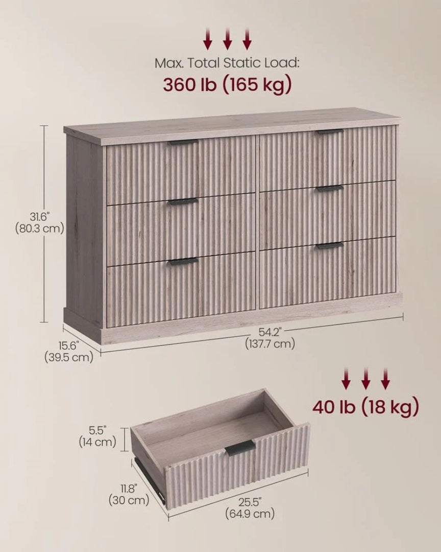 Bred kommode med 6 skuffer og riflet front, produktvisning 16 | Noreva Home