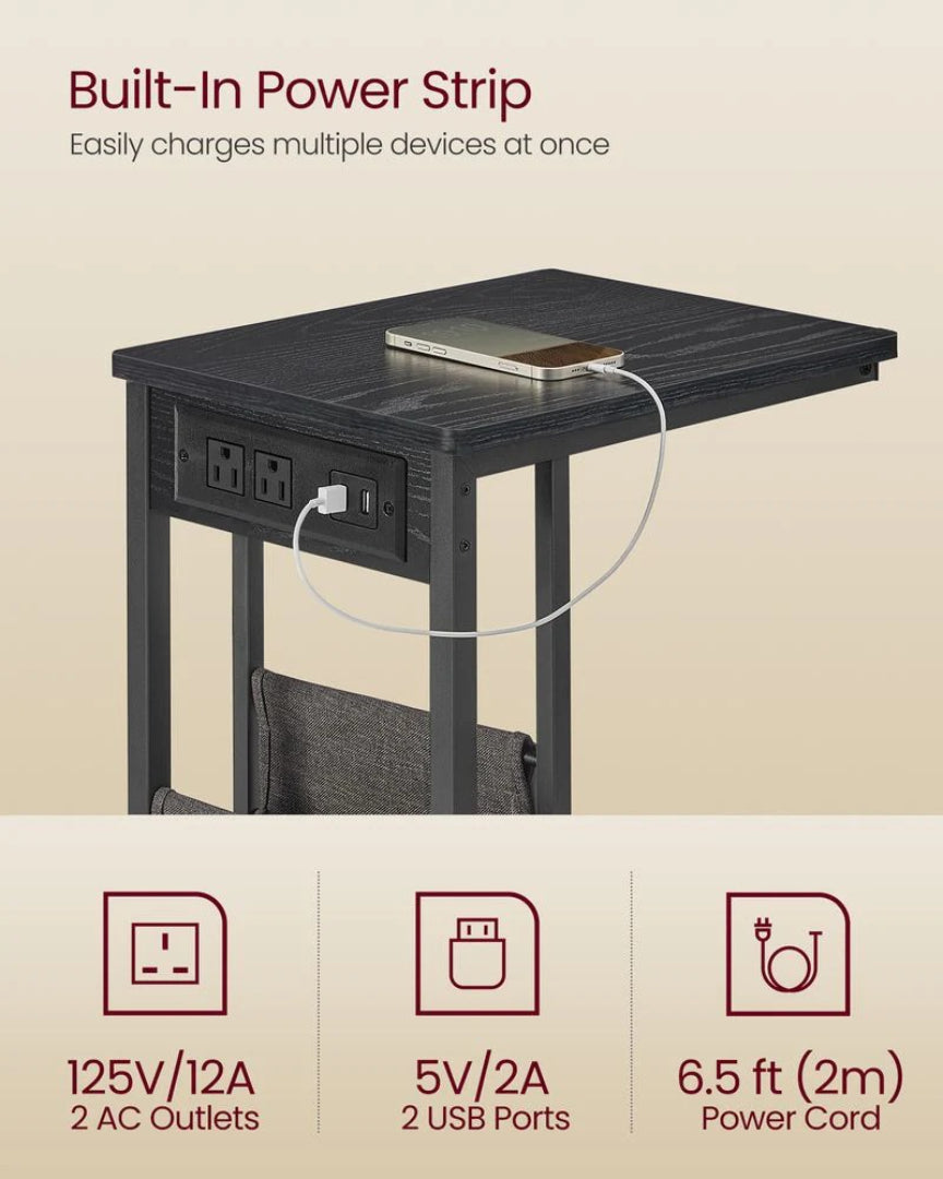 C-formet sidebord med ladestation og opbevaringspose, produktvisning 10 | Noreva Home