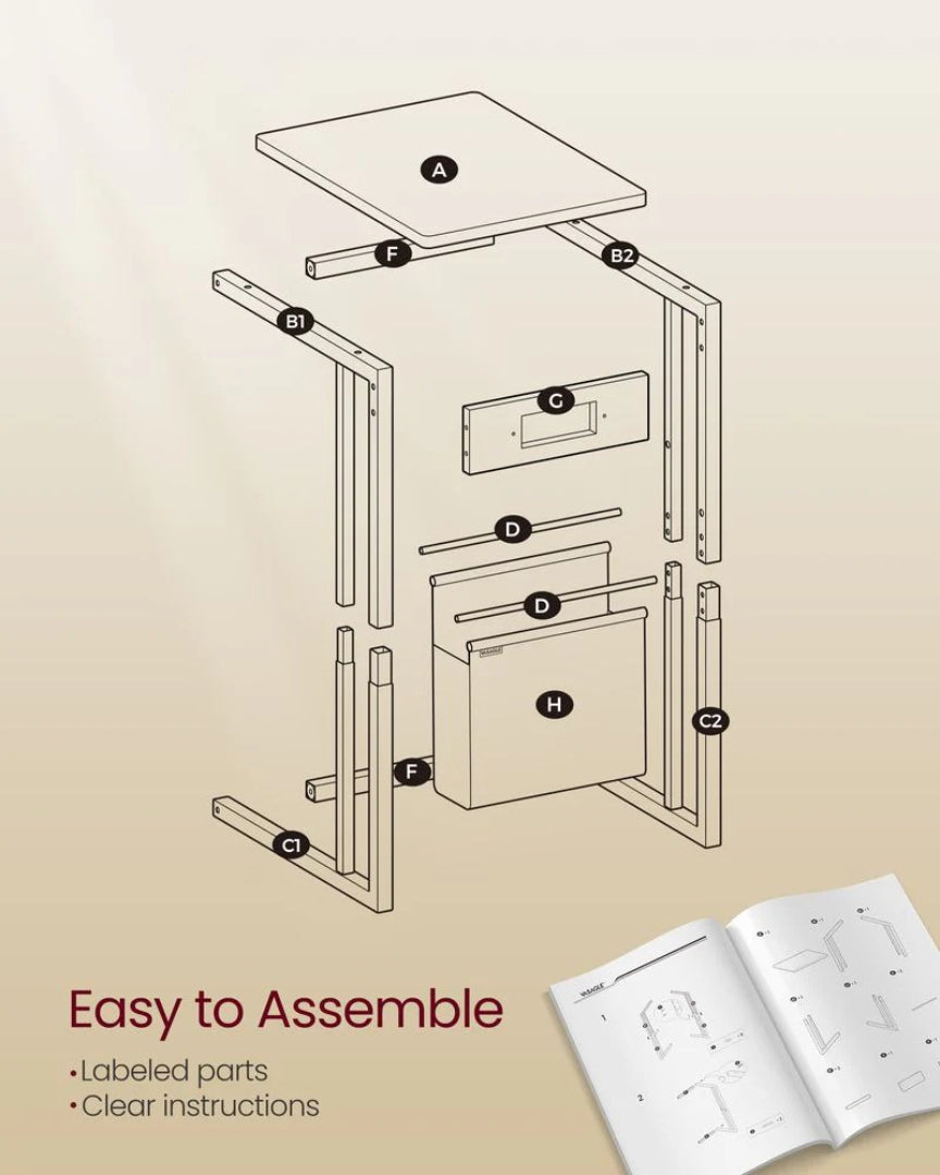 C-formet sidebord med ladestation og opbevaringspose, produktvisning 12 | Noreva Home