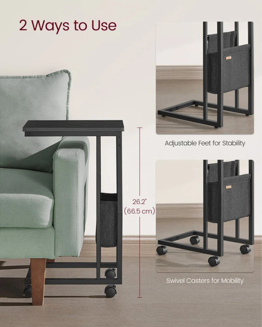 C-formet sidebord med ladestation og opbevaringspose, produktvisning 15 | Noreva Home