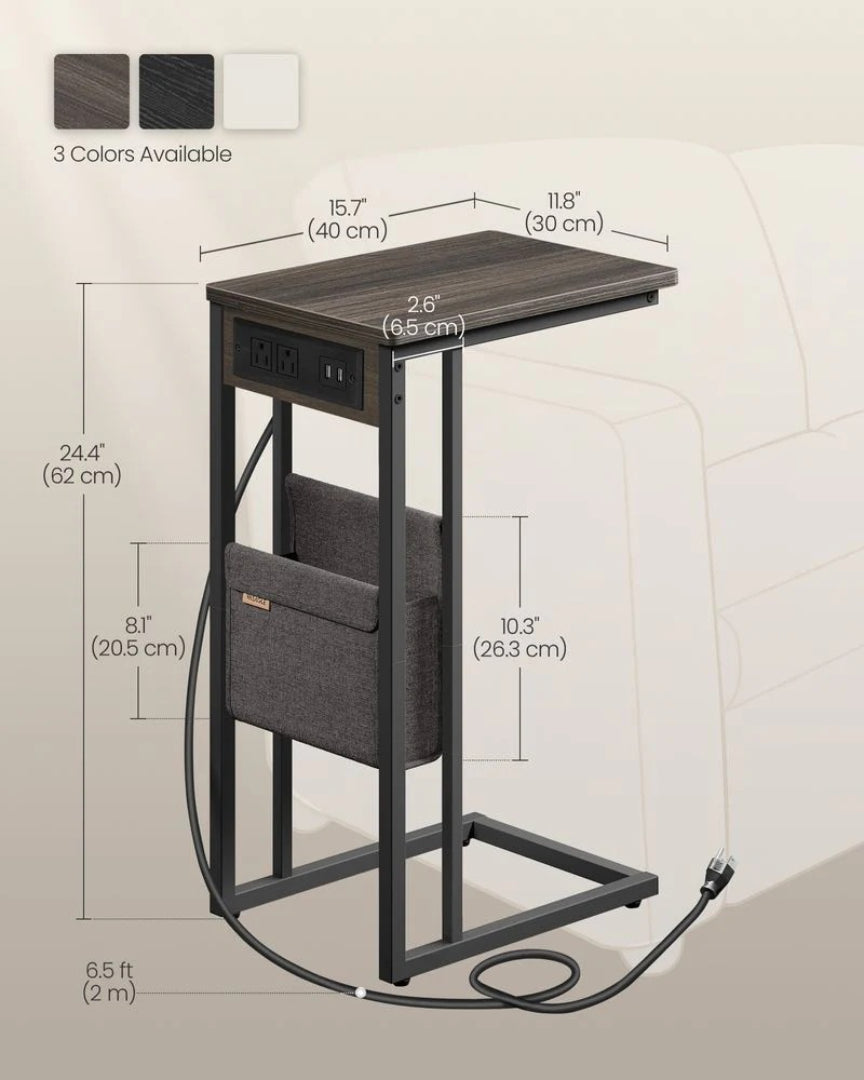 C-formet sidebord med ladestation og opbevaringspose, produktvisning 20 | Noreva Home