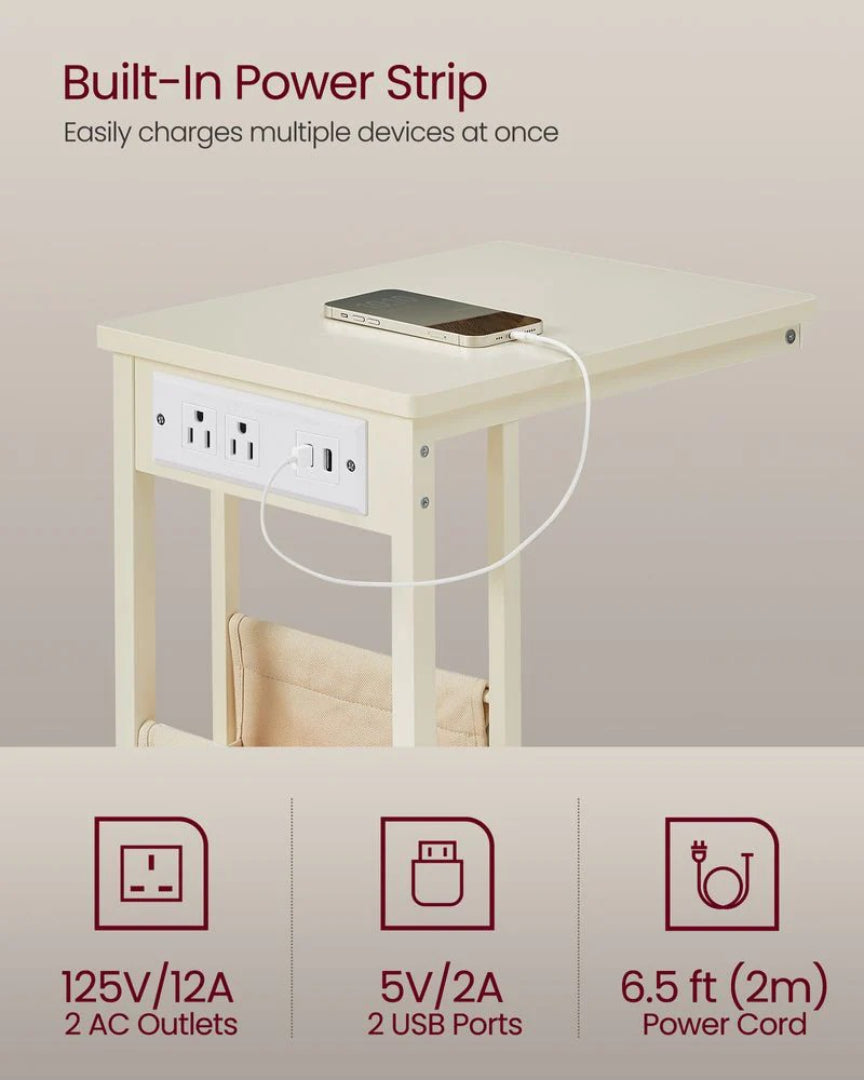 C-formet sidebord med ladestation og opbevaringspose, produktvisning 26 | Noreva Home