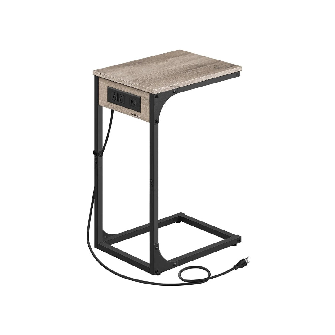 C-formet sidebord med ladestation, stikkontakter og USB-porte, produktvisning 2 | Noreva Home