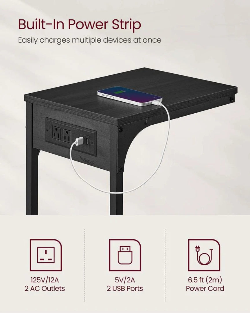 C-formet sidebord med ladestation, stikkontakter og USB-porte, produktvisning 5 | Noreva Home