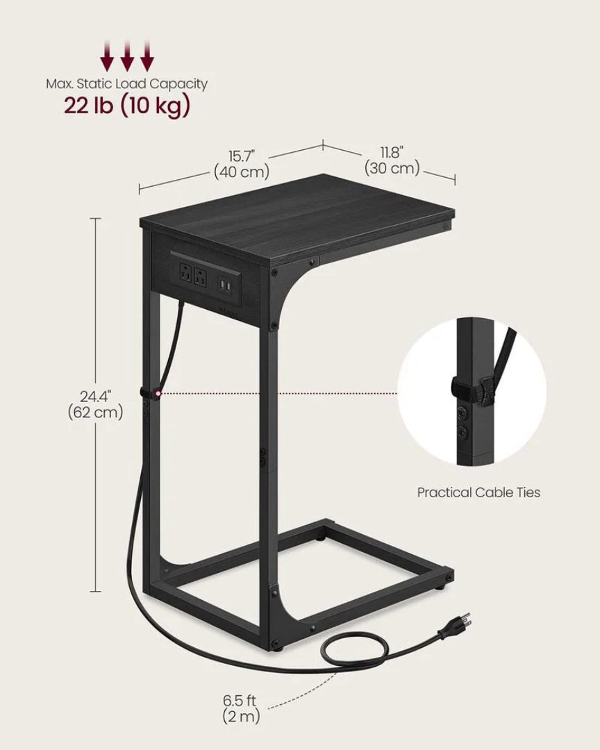 C-formet sidebord med ladestation, stikkontakter og USB-porte, produktvisning 7 | Noreva Home