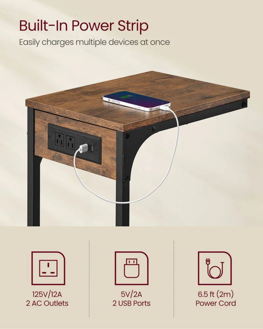 C-formet sidebord med ladestation, stikkontakter og USB-porte, produktvisning 12 | Noreva Home