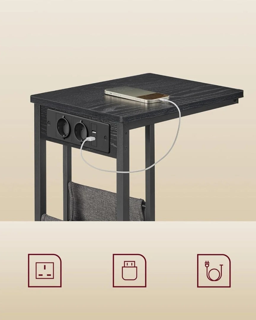 C-formet sidebord med stikkontakt og USB – produktvisning 4 | Noreva Home