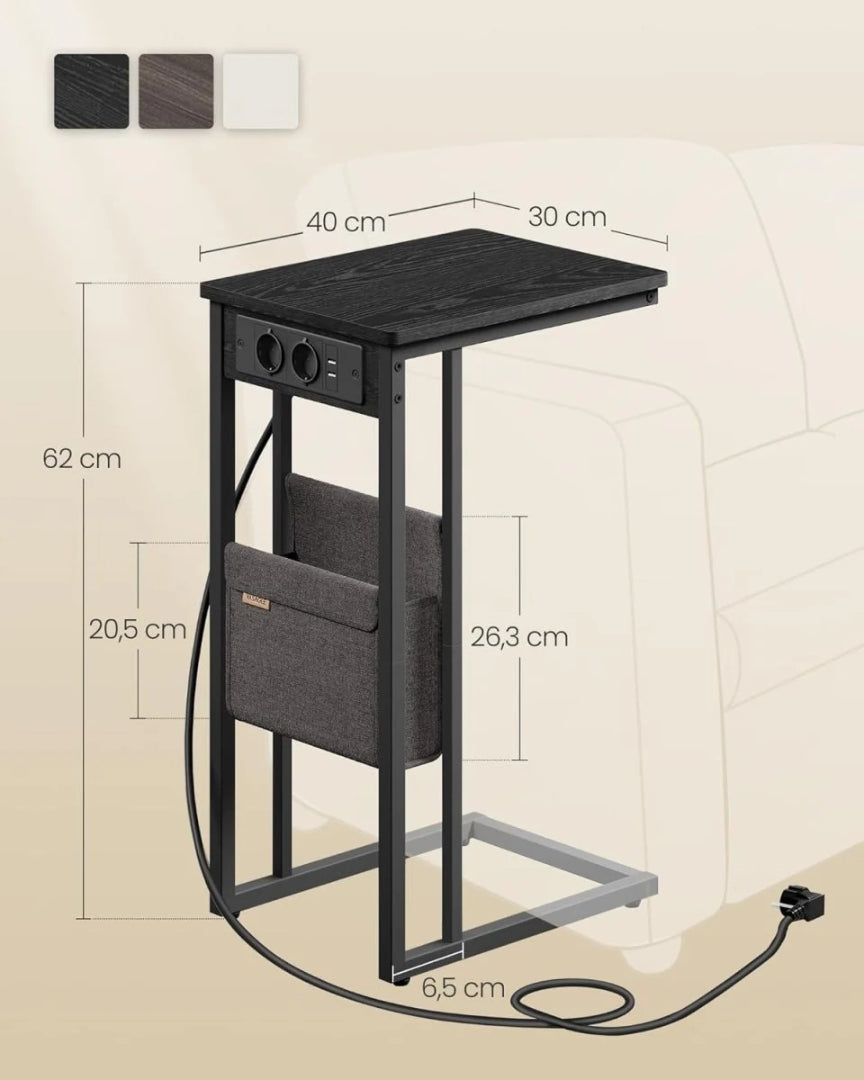 C-formet sidebord med stikkontakt og USB – produktvisning 5 | Noreva Home