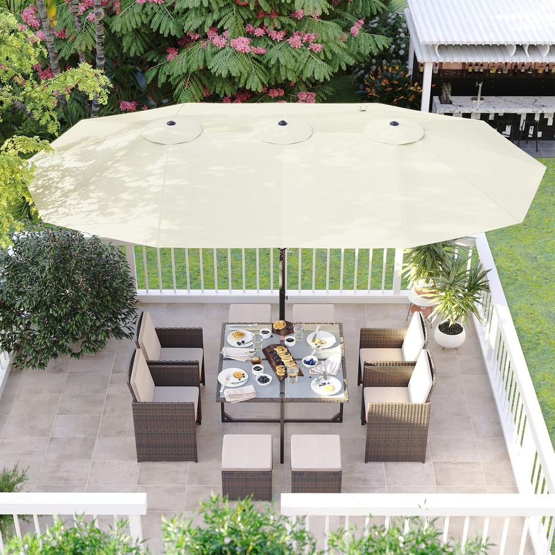 Dobbelt parasol 460 x 270 cm – UPF 50+ UV-beskyttelse – stålstativ Ø48 mm – med håndsvingsmekanisme – produktvisning 6 | Noreva Home