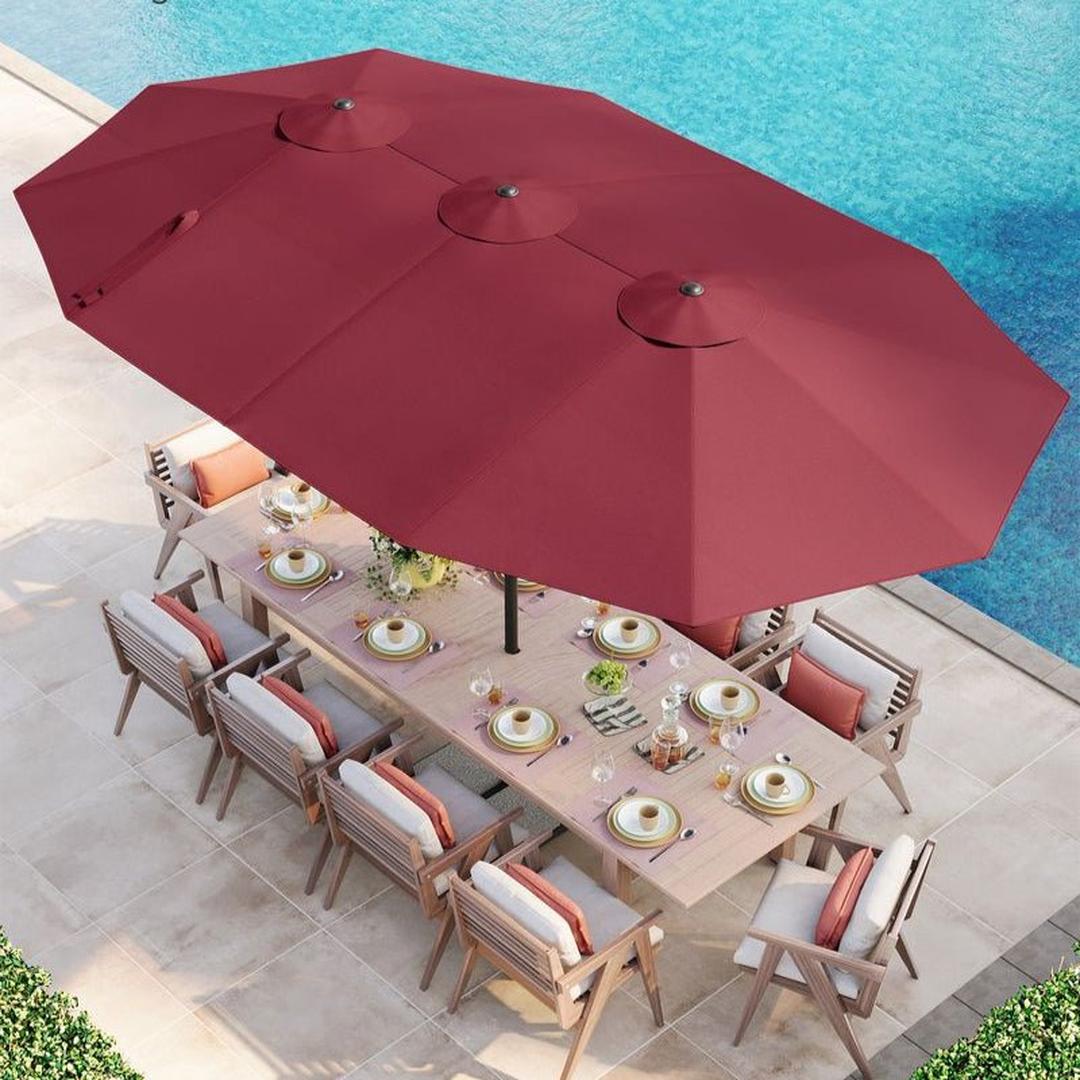Dobbelt parasol 460 x 270 cm – UPF 50+ UV-beskyttelse – stålstativ Ø48 mm – med håndsvingsmekanisme – produktvisning 7 | Noreva Home