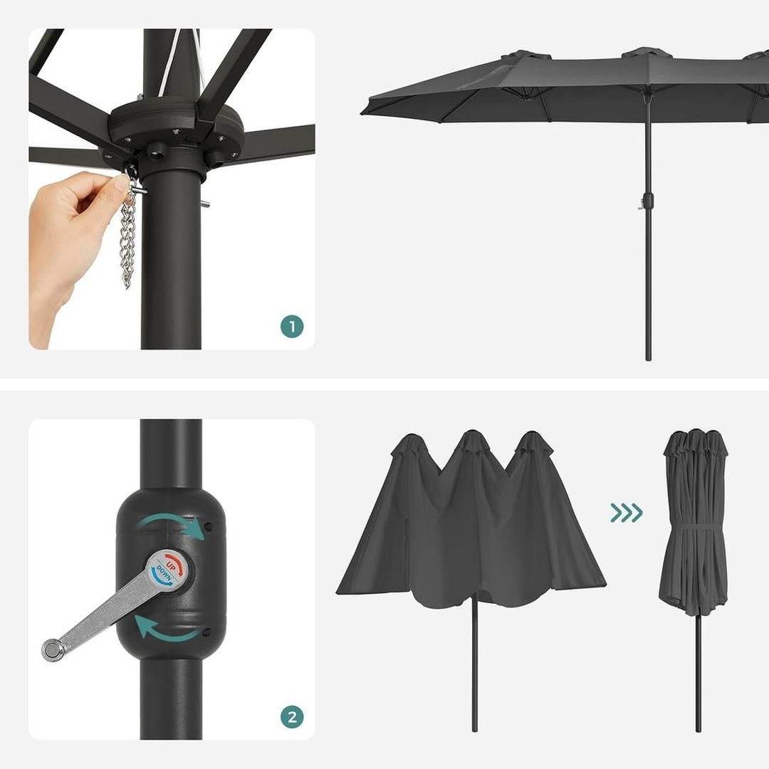 Dobbelt parasol 460 x 270 cm – UPF 50+ UV-beskyttelse – stålstativ Ø48 mm – med håndsvingsmekanisme – produktvisning 8 | Noreva Home