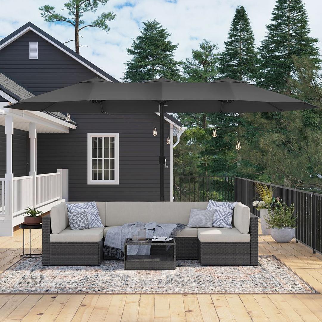 Dobbelt parasol 460 x 270 cm – UPF 50+ UV-beskyttelse – stålstativ Ø48 mm – med håndsvingsmekanisme – produktvisning 9 | Noreva Home