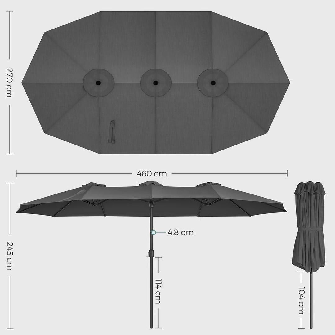 Dobbelt parasol 460 x 270 cm – UPF 50+ UV-beskyttelse – stålstativ Ø48 mm – med håndsvingsmekanisme – produktvisning 10 | Noreva Home