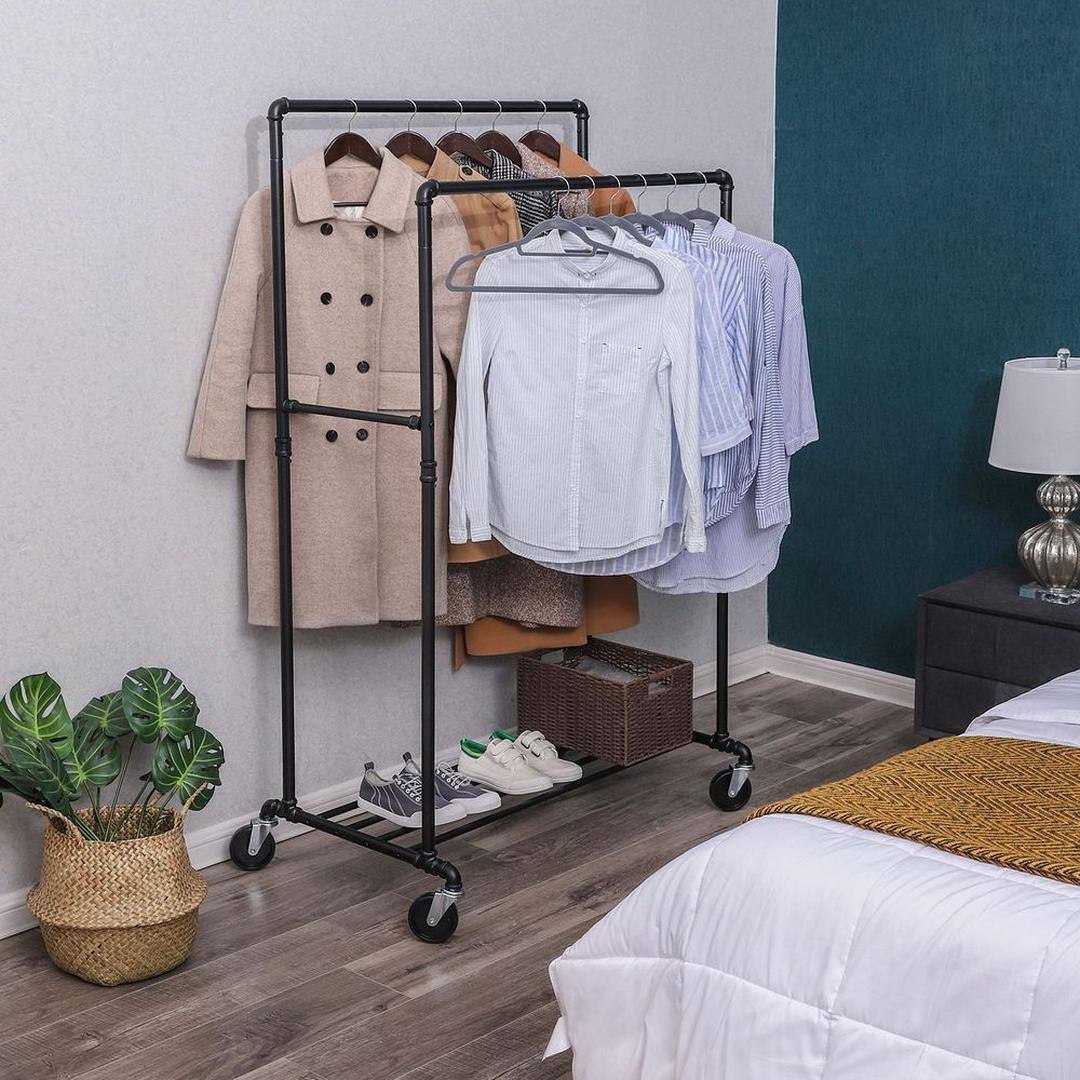 Dobbelt Tøjstang i Vandrørsdesign – Industrielt Tøjstativ til Væg eller Fritstående Brug – produktvisning 4 | Noreva Home