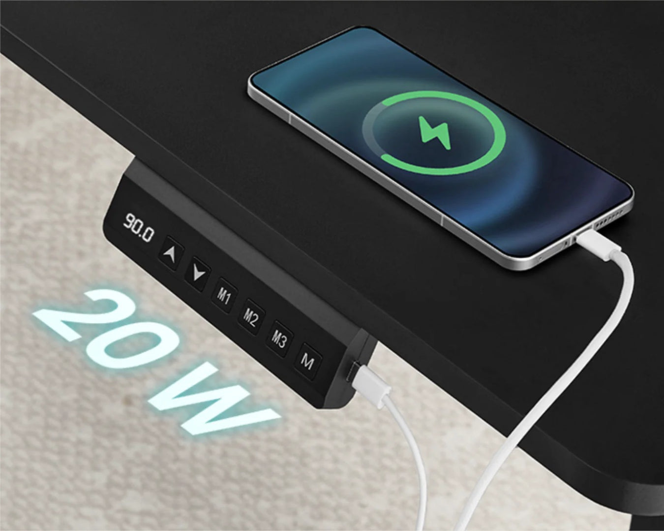 Elektrisk højdejusterbart skrivebord med 4 hukommelser og USB-C – produktvisning 17 | Noreva Home