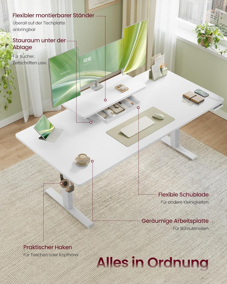 Elektrisk højdejusterbart skrivebord med skærmholder og USB-C – produktvisning 6 | Noreva Home