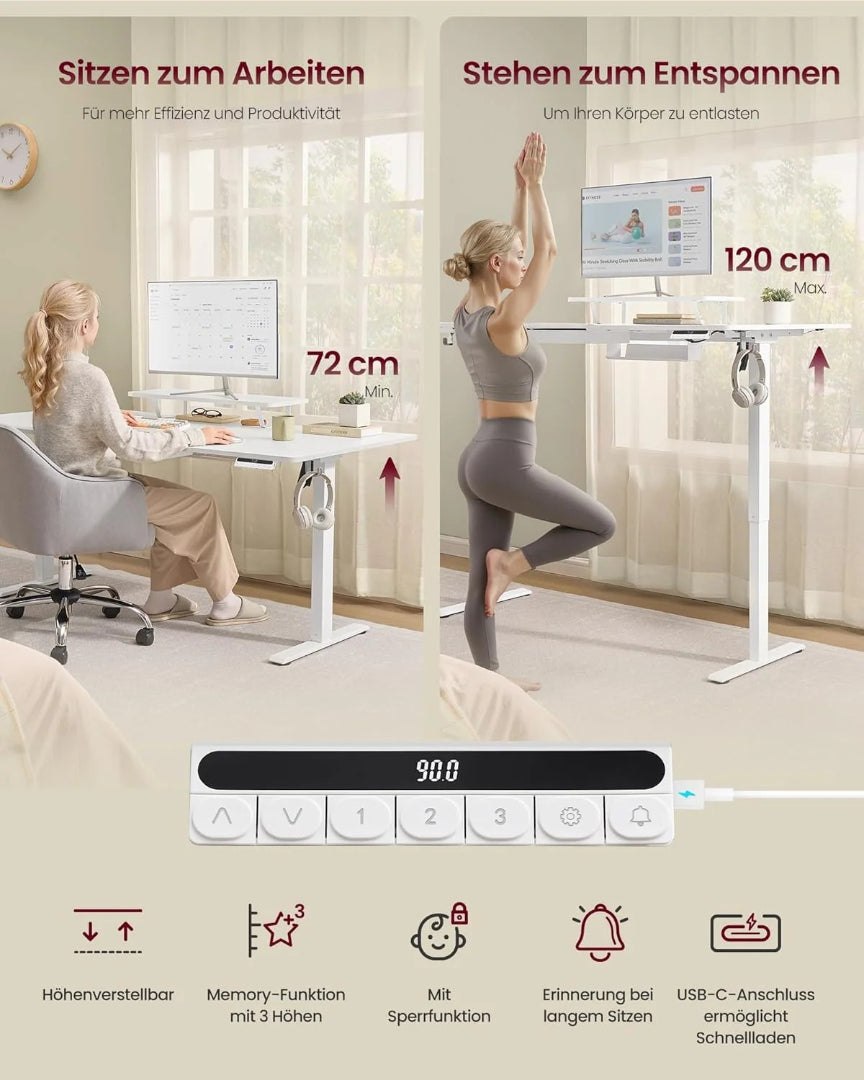Elektrisk højdejusterbart skrivebord med skærmholder og USB-C – produktvisning 7 | Noreva Home