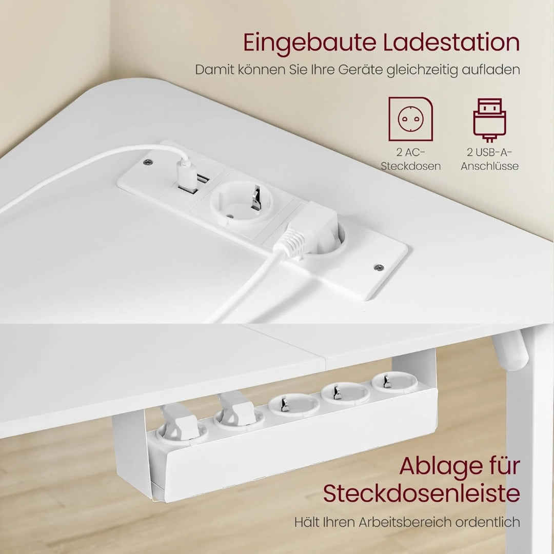Elektrisk L-formet hæve-sænkebord 140x160 cm med USB – produktvisning 8 | Noreva Home