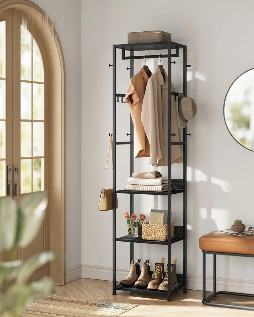 Entrégarderobe med 4 hylder, bøjlestang og knager, produktvisning 3 | Noreva Home