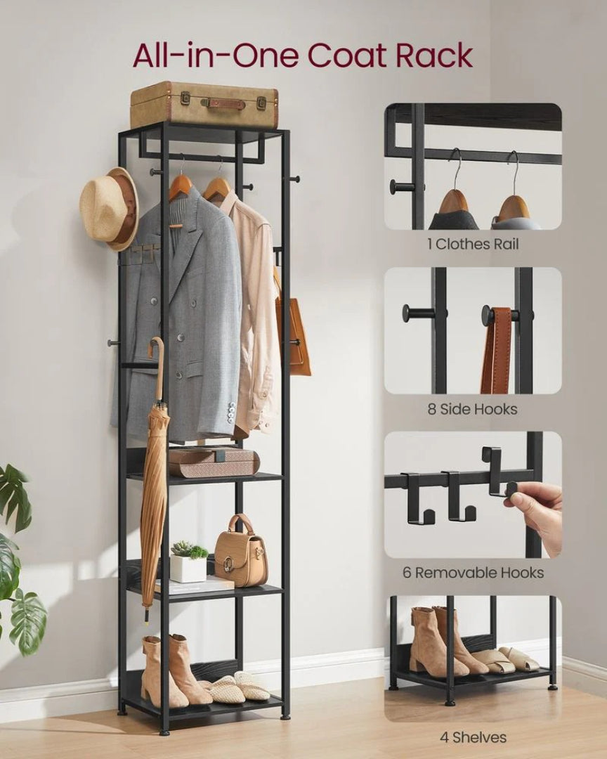 Entrégarderobe med 4 hylder, bøjlestang og knager, produktvisning 4 | Noreva Home